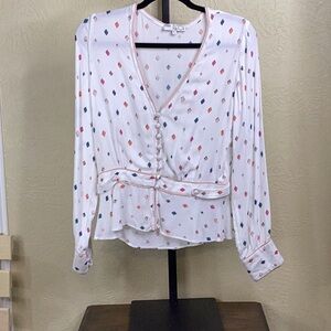 Elegant Red and White Blouse Top